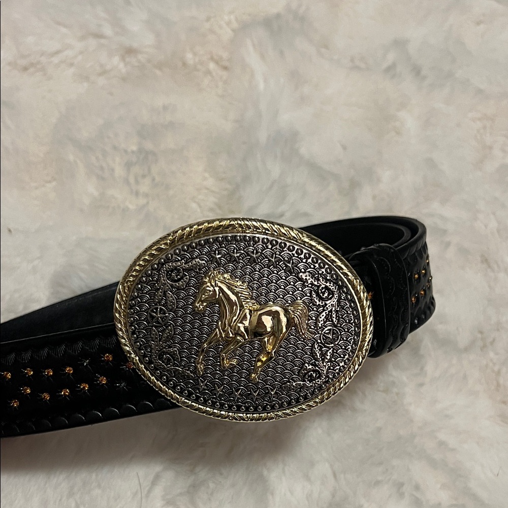 Customized Cowgirl Belt with Silver and Gold Buckle